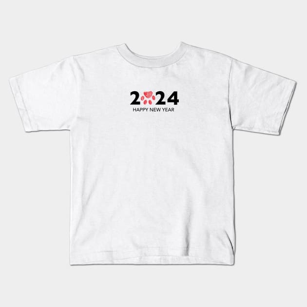 2024 text with doodle red paw print Kids T-Shirt by GULSENGUNEL